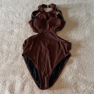 Cupshe Chocolate Ribbed Swimsuit